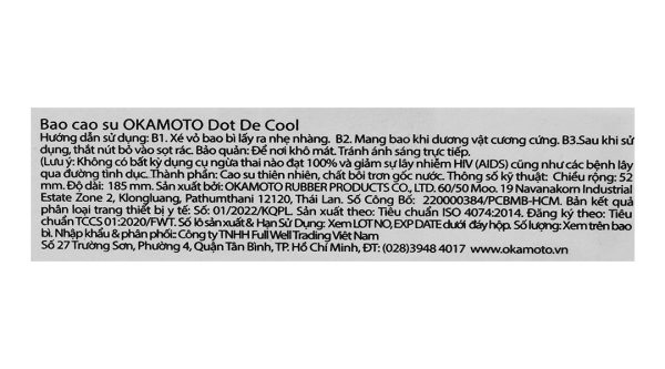 Bao cao su Okamoto Dot De Cool 52mm hộp 3 cái