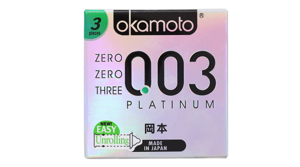 Bao cao su Okamoto 0.03 Platinum 52mm hộp 3 cái