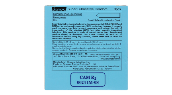 Bao cao su Okamoto Skinless Skin Super Lubricative 53mm hộp 3 cái