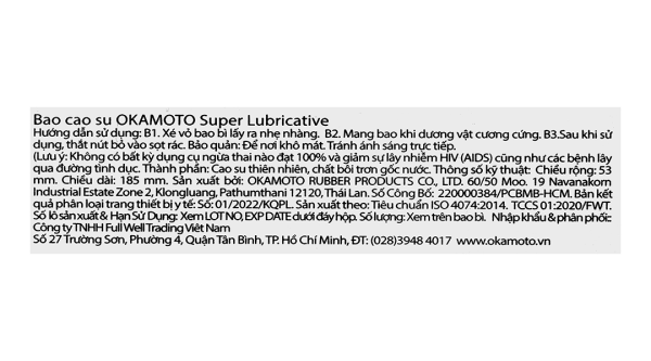 Bao cao su Okamoto Skinless Skin Super Lubricative 53mm hộp 3 cái