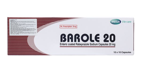Barole 20 trị viêm loét do trào ngược dạ dày, thực quản (10 vỉ x 10 viên)
