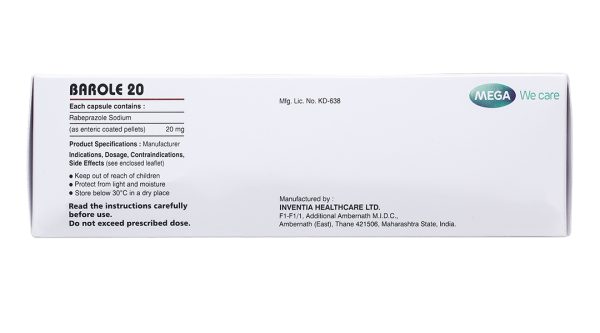 Barole 20 trị viêm loét do trào ngược dạ dày, thực quản (10 vỉ x 10 viên)