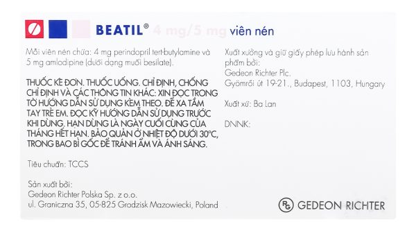 Beatil 4mg/5mg trị tăng huyết áp, mạch vành (3 vỉ x 10 viên)