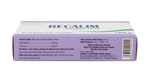 Becalim 100mg điều trị tăng triglycerid, tăng lipid máu (3 vỉ x 10 viên)
