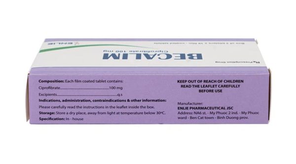 Becalim 100mg điều trị tăng triglycerid, tăng lipid máu (3 vỉ x 10 viên)