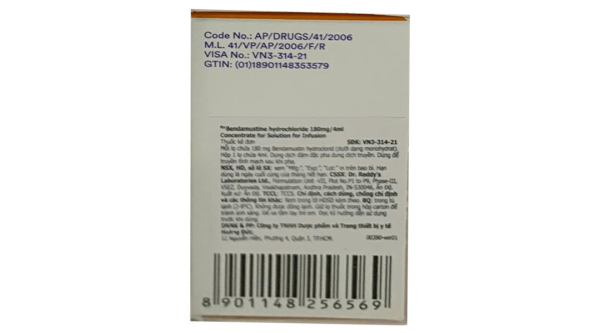 Dung dịch Bendamustine Hydrochloride 180mg/4ml chỉ định điều trị ung thư chai 4ml