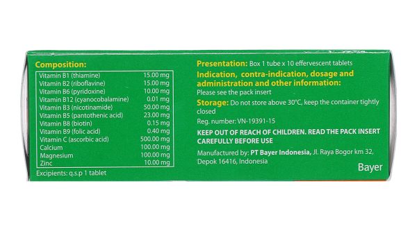 Viên nén sủi bọt Berocca Performance trị thiếu hụt vitamin B, C tuýp 10 viên