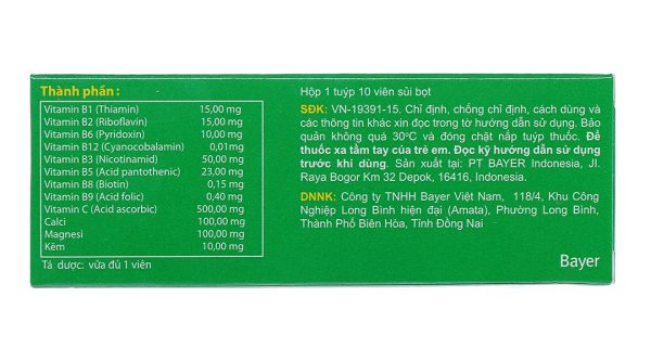Viên nén sủi bọt Berocca Performance trị thiếu hụt vitamin B, C tuýp 10 viên