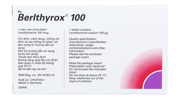 Berlthyrox 100 trị bệnh lý tuyến giáp (4 vỉ x 25 viên)