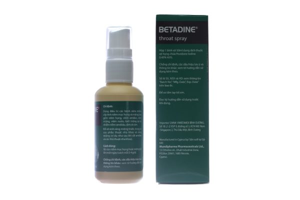 Thuốc xịt họng Betadine 0.45% trị nhiễm khuẩn niêm mạc miệng và họng chai 50ml