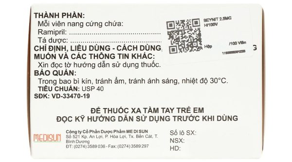 Beynit 2.5 điều trị tăng huyết áp, suy tim sung huyết (10 vỉ x 10 viên)