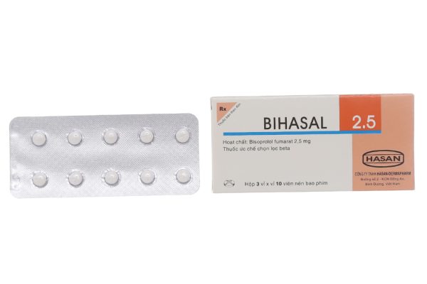Bihasal 2.5 trị tăng huyết áp, đau thắt ngực, suy tim (3 vỉ x 10 viên)