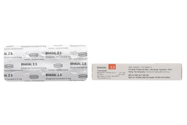 Bihasal 2.5 trị tăng huyết áp, đau thắt ngực, suy tim (3 vỉ x 10 viên)