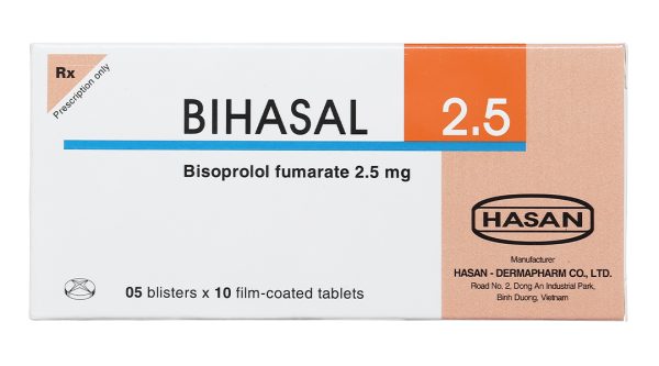 Bihasal 2.5 trị tăng huyết áp, đau thắt ngực, suy tim (5 vỉ x 10 viên)