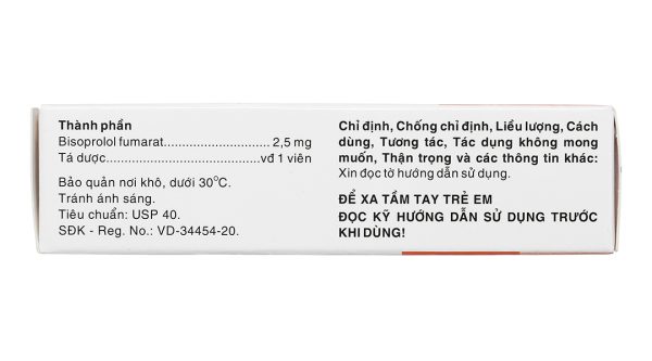 Bihasal 2.5 trị tăng huyết áp, đau thắt ngực, suy tim (5 vỉ x 10 viên)