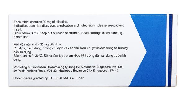 Bilaxten 20mg trị viêm mũi dị ứng, mày đay (1 vỉ x 10 viên)