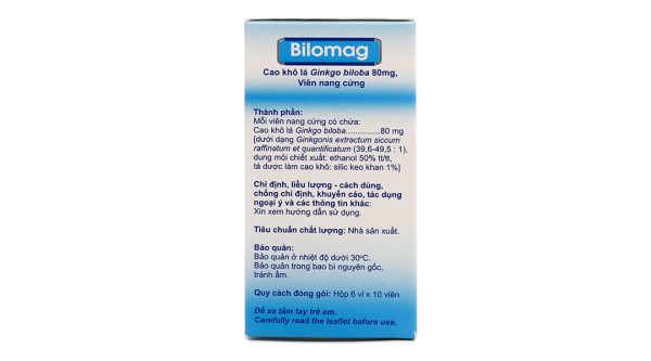 Bilomag 80mg trị rối loạn tuần hoàn máu não và ngoại biên (6 vỉ x 10 viên)