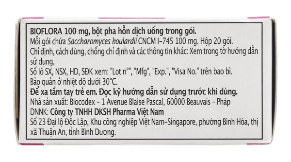 Bột pha hỗn dịch uống Bioflora 100mg ngừa và điều trị tiêu chảy hộp 20 gói