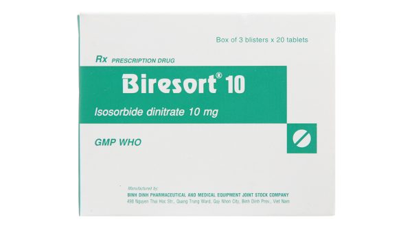 Biresort 10 trị đau thắt ngực, suy tim (3 vỉ x 20 viên)