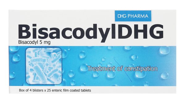BisacodylDHG 5mg trị táo bón, làm sạch ruột trước và sau phẫu thuật (4 vỉ x 25 viên)