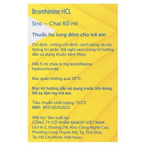 Siro Bisolvon Kids 4mg/5ml làm loãng đờm trong các bệnh phế quản chai 60ml