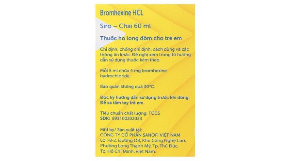 Siro Bisolvon Kids 4mg/5ml làm loãng đờm trong các bệnh phế quản chai 60ml
