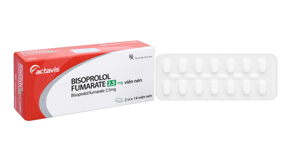 Bisoprolol Fumarate 2.5mg trị tăng huyết áp, đau thắt ngực (2 vỉ x 14 viên)