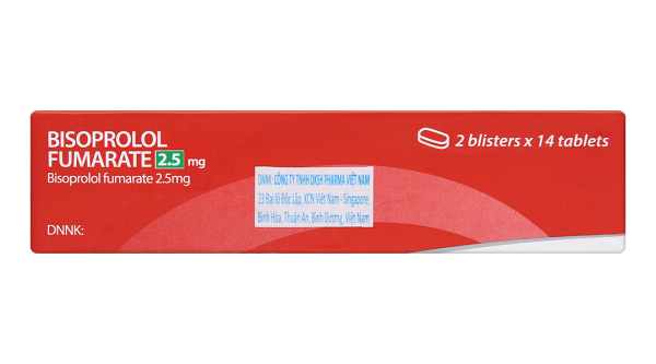 Bisoprolol Fumarate 2.5mg trị tăng huyết áp, đau thắt ngực (2 vỉ x 14 viên)