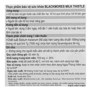 Blackmores Milk Thistle bảo vệ gan, hỗ trợ quá trình phục hồi gan lọ 42 viên