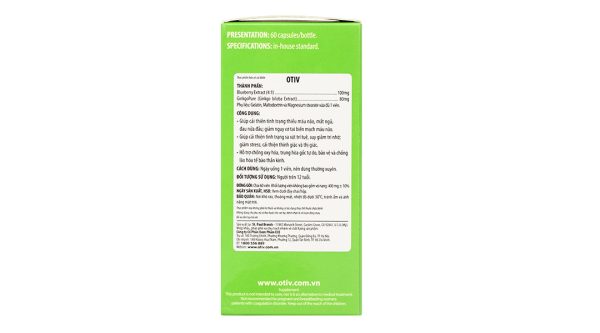 Otiv giúp cải thiện tình trạng thiếu máu não, mất ngủ hộp 60 viên