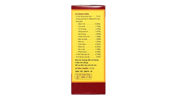Siro Bổ Phế Nam Hà Chỉ Khái Lộ trị ho cảm, viêm phế quản chai 125ml