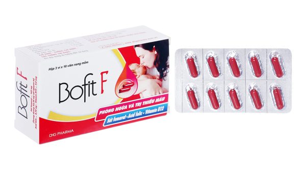 Bofit F trị thiếu máu do thiếu sắt, acid folic (3 vỉ x 10 viên)