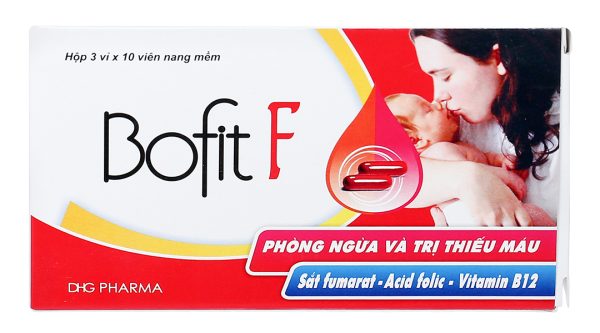 Bofit F trị thiếu máu do thiếu sắt, acid folic (3 vỉ x 10 viên)