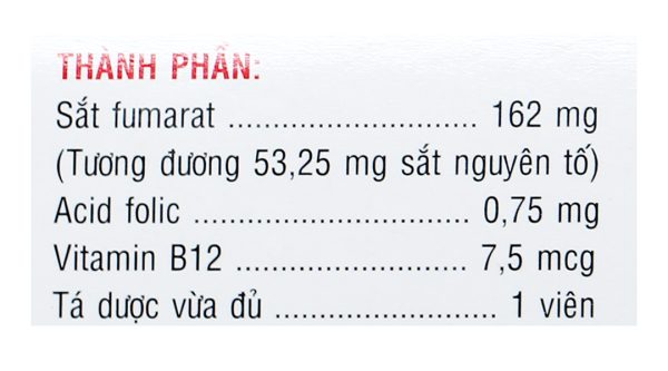 Bofit F trị thiếu máu do thiếu sắt, acid folic (3 vỉ x 10 viên)