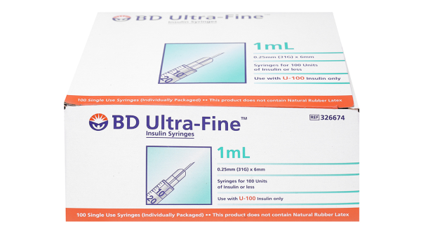 Bơm kim tiêm Insulin BD Ultra-Fine 31G x 6mm (1ml/100U) hộp 100 cái