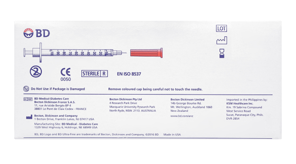 Bơm kim tiêm Insulin BD Ultra-Fine 31G x 6mm (1ml/100U) hộp 100 cái