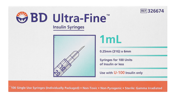 Bơm kim tiêm Insulin BD Ultra-Fine 31G x 6mm (1ml/100U) hộp 100 cái