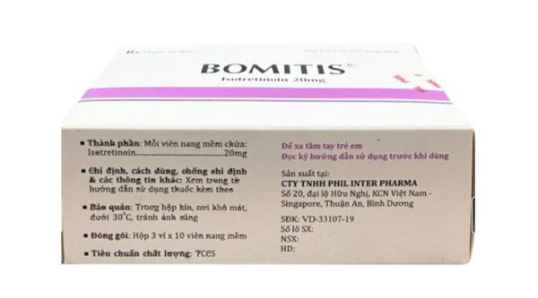 Bomitis 20mg điều trị mụn trứng cá dạng nặng (3 vỉ x 10 viên)