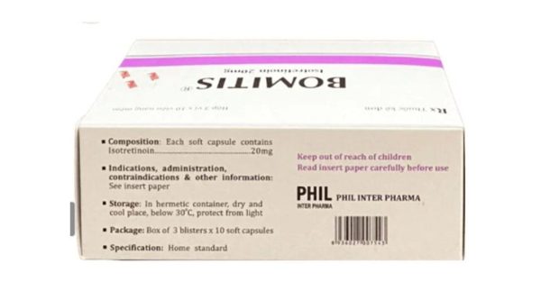 Bomitis 20mg điều trị mụn trứng cá dạng nặng (3 vỉ x 10 viên)