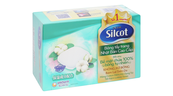 Bông tẩy trang Unicharm Silcot cao cấp mềm xốp, êm ái hộp 66 miếng