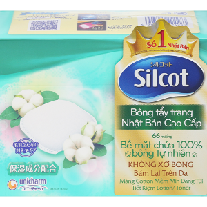 Bông tẩy trang Unicharm Silcot cao cấp mềm xốp, êm ái hộp 66 miếng