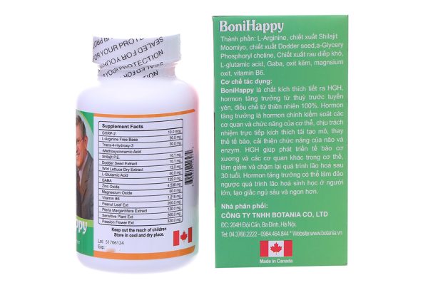 BoniHappy giúp ngủ ngon, cải thiện trí nhớ và thị giác chai 60 viên