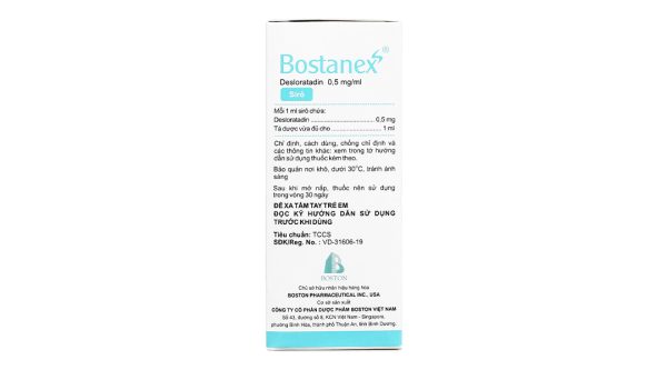 Siro Bostanex 0.5mg/ml giảm các triệu chứng viêm mũi dị ứng, mề đay chai 60ml