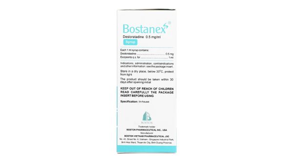 Siro Bostanex 0.5mg/ml giảm các triệu chứng viêm mũi dị ứng, mề đay chai 60ml