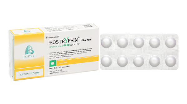 Bostrypsin 4200 USP trị phù nề sau chấn thương, phẫu thuật (2 vỉ x 10 viên)