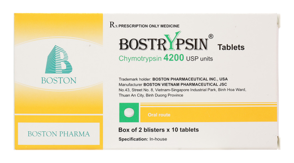 Bostrypsin 4200 USP trị phù nề sau chấn thương, phẫu thuật (2 vỉ x 10 viên)