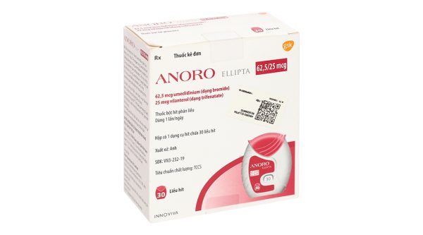 Bột hít Anoro Ellipta 62,5/25mcg giảm triệu chứng tắc nghẽn đường hô hấp lọ 30 liều hít