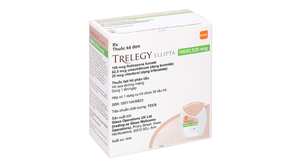 Bột hít phân liều Trelegy Ellipta 100/62,5/25 mcg giảm triệu chứng COPD lọ 30 liều hít