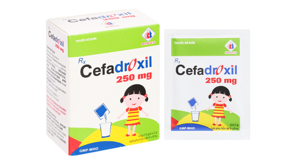 Bột pha hỗn dịch uống Cefadroxil Domesco 250mg trị nhiễm khuẩn (10 gói x 2g)