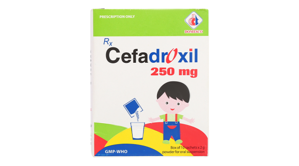 Bột pha hỗn dịch uống Cefadroxil Domesco 250mg trị nhiễm khuẩn (10 gói x 2g)